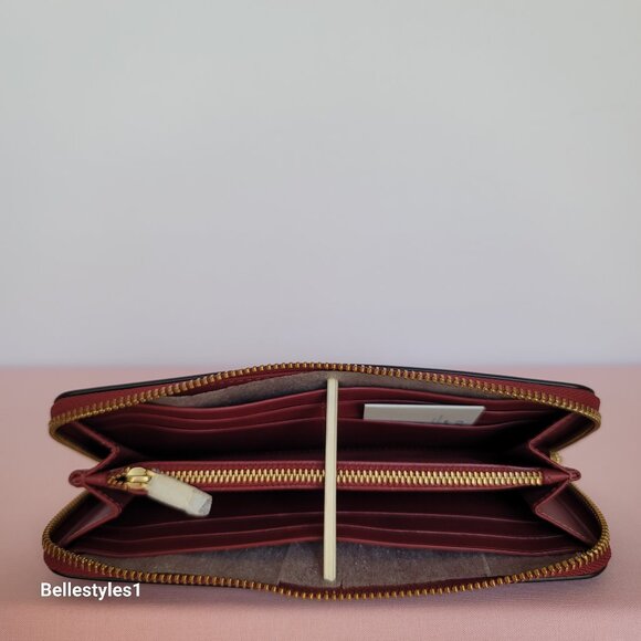 COACH Slim Accordion Smooth Calf Leather Zip-Around Wallet- Cherry color - Picture 15 of 16